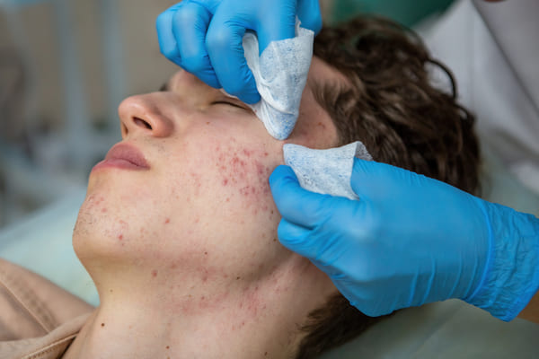 Imagen de la extracción de puntos negros y espinillas durante una limpieza facial.
