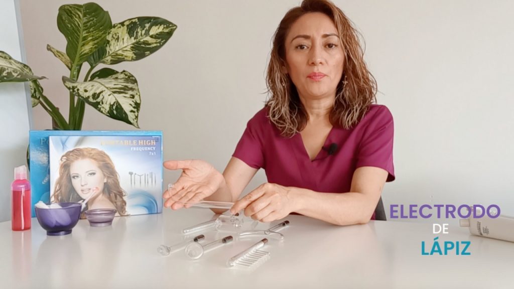 Electrodo puntual de alta frecuencia para cauterizar y desinflamar pápulas y pústulas.