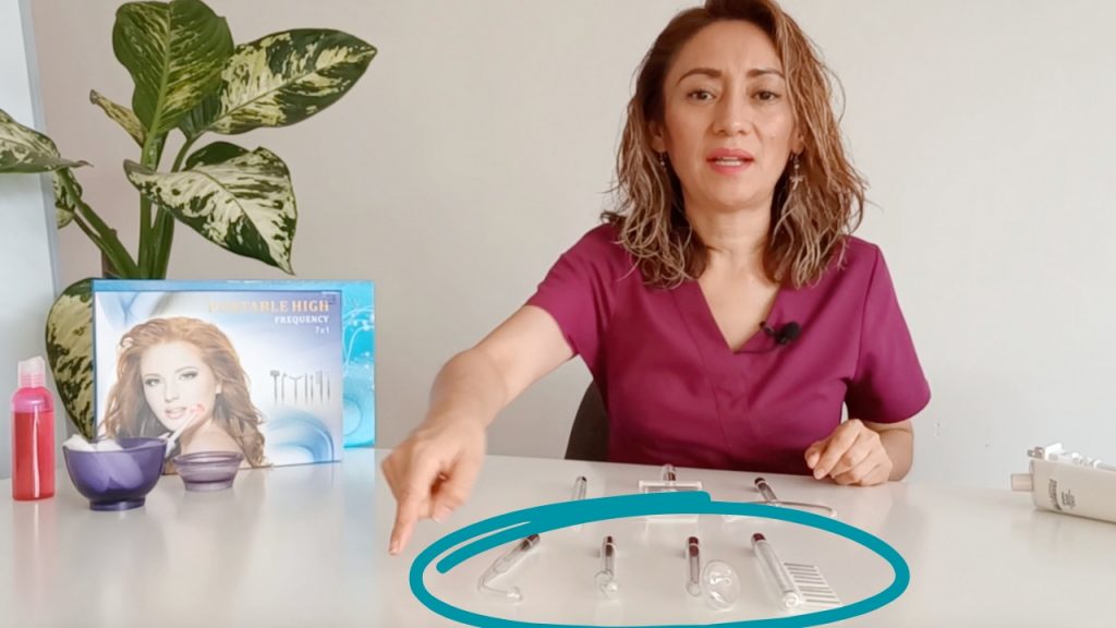 Kit completo de electrodos de alta frecuencia para tratamientos estéticos.