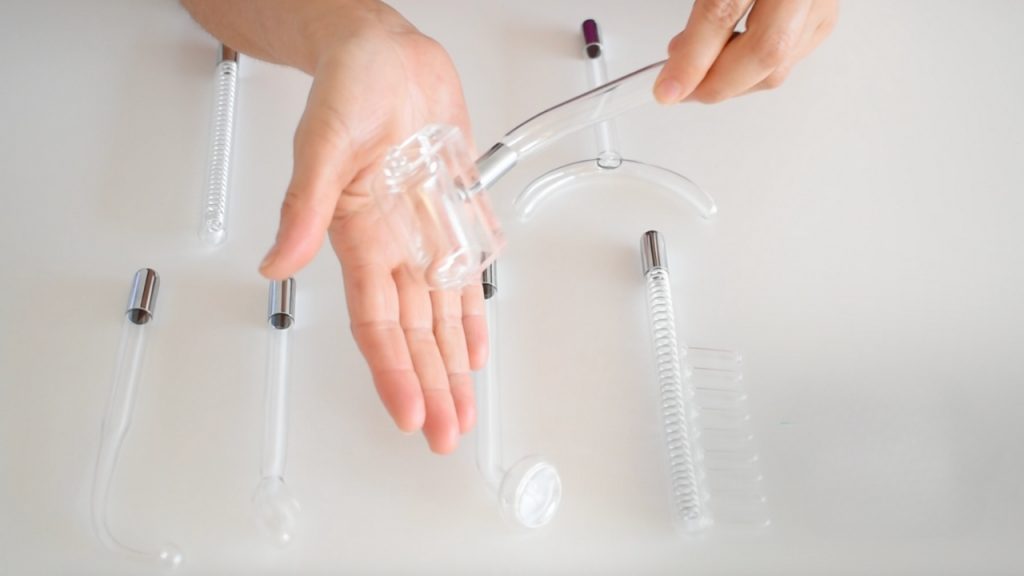 Electrodos rodillo, horquilla e indirecto para tratamientos estéticos con alta frecuencia.