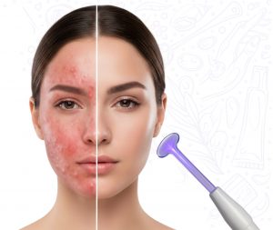 Técnica de chisporroteo aplicada para mejorar cicatrices de acné con alta frecuencia facial.