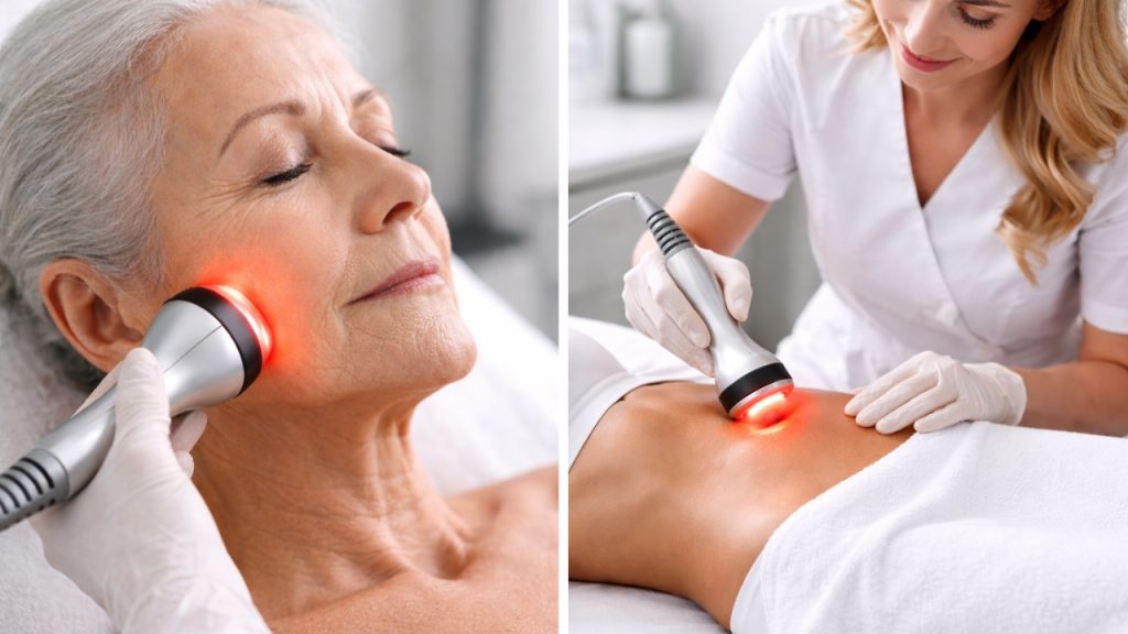 Radiofrecuencia aplicada en rostro y abdomen para mejorar la flacidez y el aspecto de la piel madura.