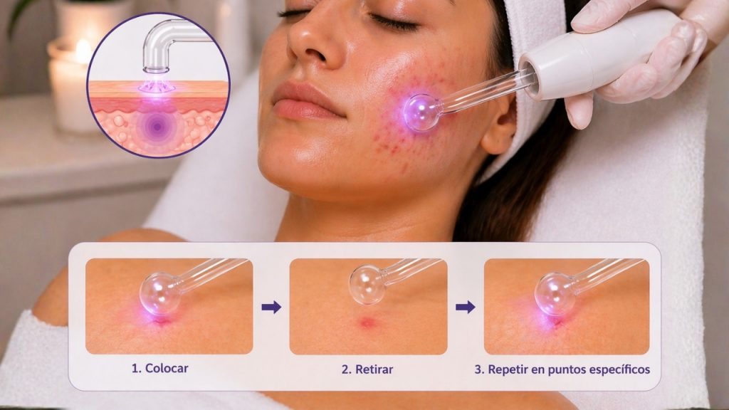 Uso de alta frecuencia con técnica de fulguración para cicatrizar lesiones de acné después de extracción