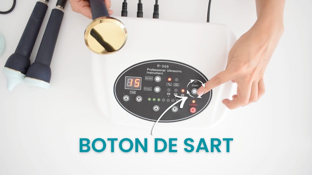 Uso del botón Start para iniciar y pausar tratamiento con ultrasonido estético.