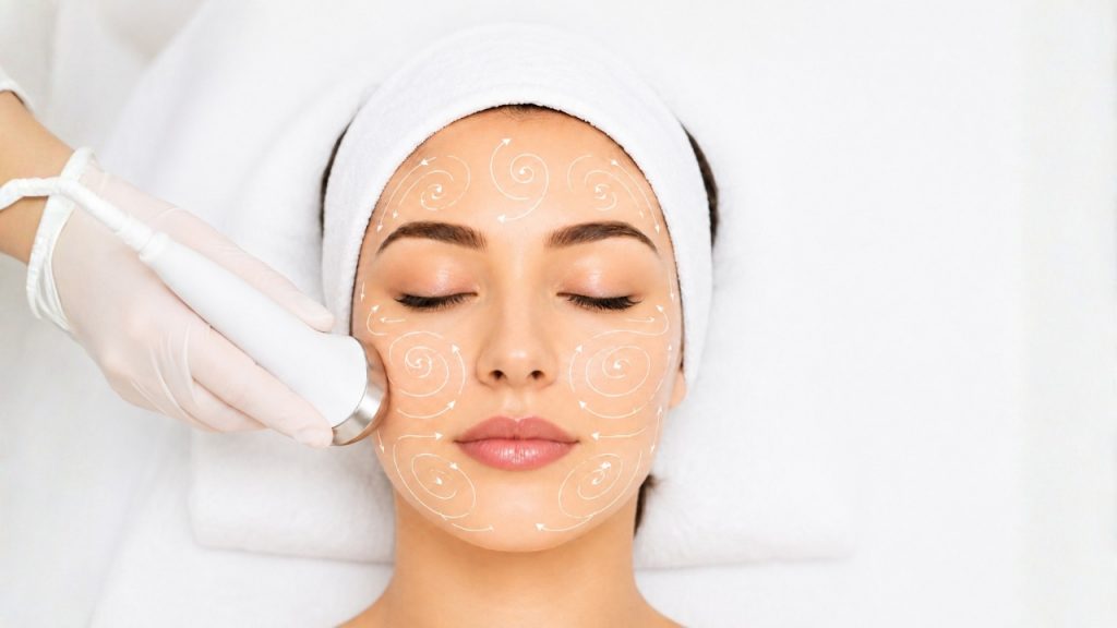 Movimientos circulares en espiral para aplicar ultrasonido facial