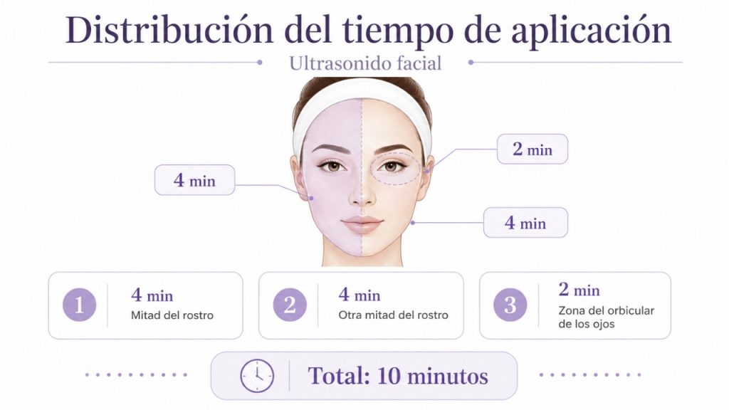 Distribución del tiempo de aplicación del ultrasonido facial en rostro