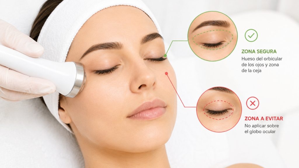 Zona segura para aplicar ultrasonido facial cerca de los ojos