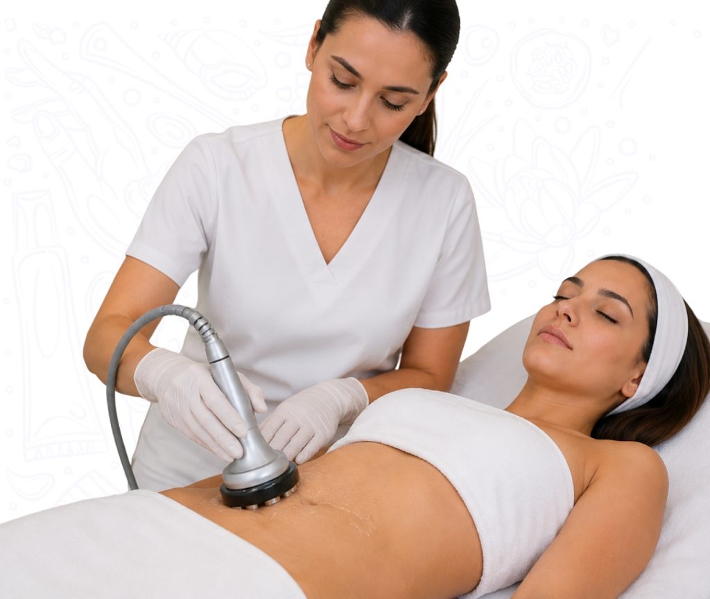 Radiofrecuencia abdominal aplicada por una cosmetóloga para trabajar la flacidez y reducir medidas.