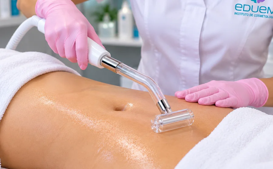 Alta frecuencia corporal con electrodo de rodillo aplicado sobre el abdomen.