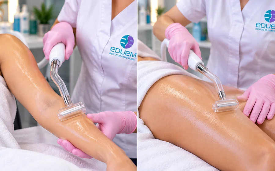 Alta frecuencia corporal con electrodo de rodillo aplicado en brazos y muslos.