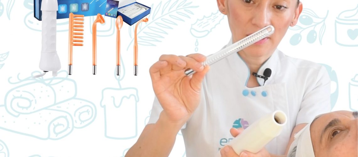 Portada de blog con aparato de alta frecuencia facial para tratamientos estéticos.