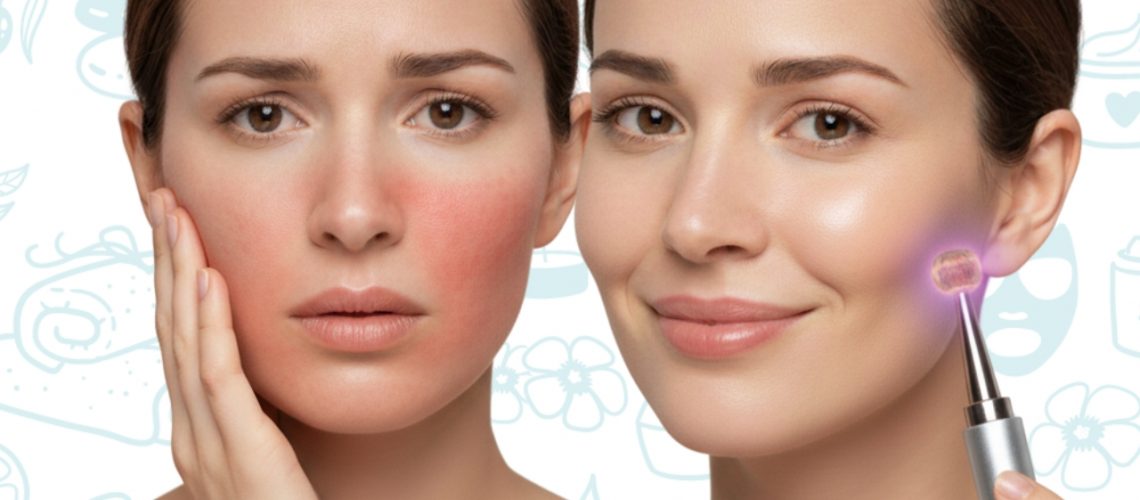 Portada del artículo sobre tratamiento facial para piel sensible con alta frecuencia, mostrando a una profesional aplicando la técnica.