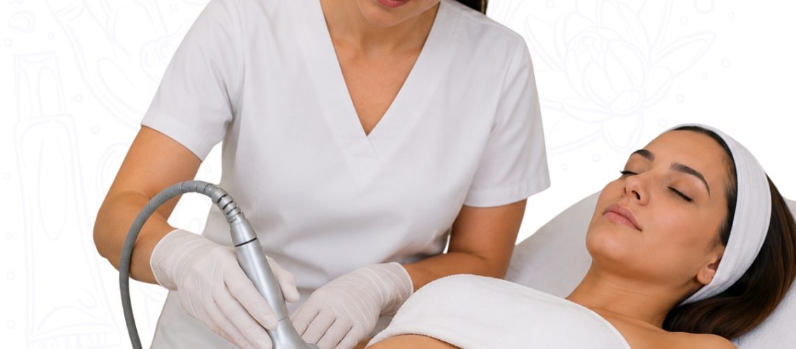 Radiofrecuencia abdominal aplicada por una cosmetóloga para trabajar la flacidez y reducir medidas.